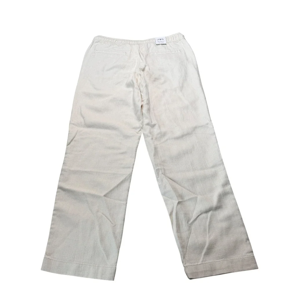 ZARA Relaxed Fit Trousers Cream Textured Drawstring Men's Size XL NWT